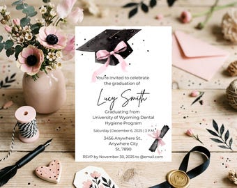 Pink Floral Graduation Invitation Template & Thank you template, Editable Grad Invite (Digital Download)