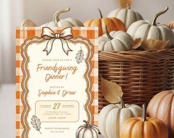 Printable Friendsgiving Invitation | Fall Party Invite Template | Rustic Autumn Dinner | Editable Thanksgiving Invite