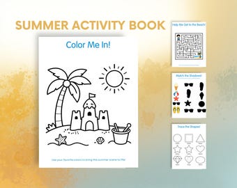 Summer Activity Book for Kids, Puzzles, Coloring Pages, Travel Games (Digital Download)