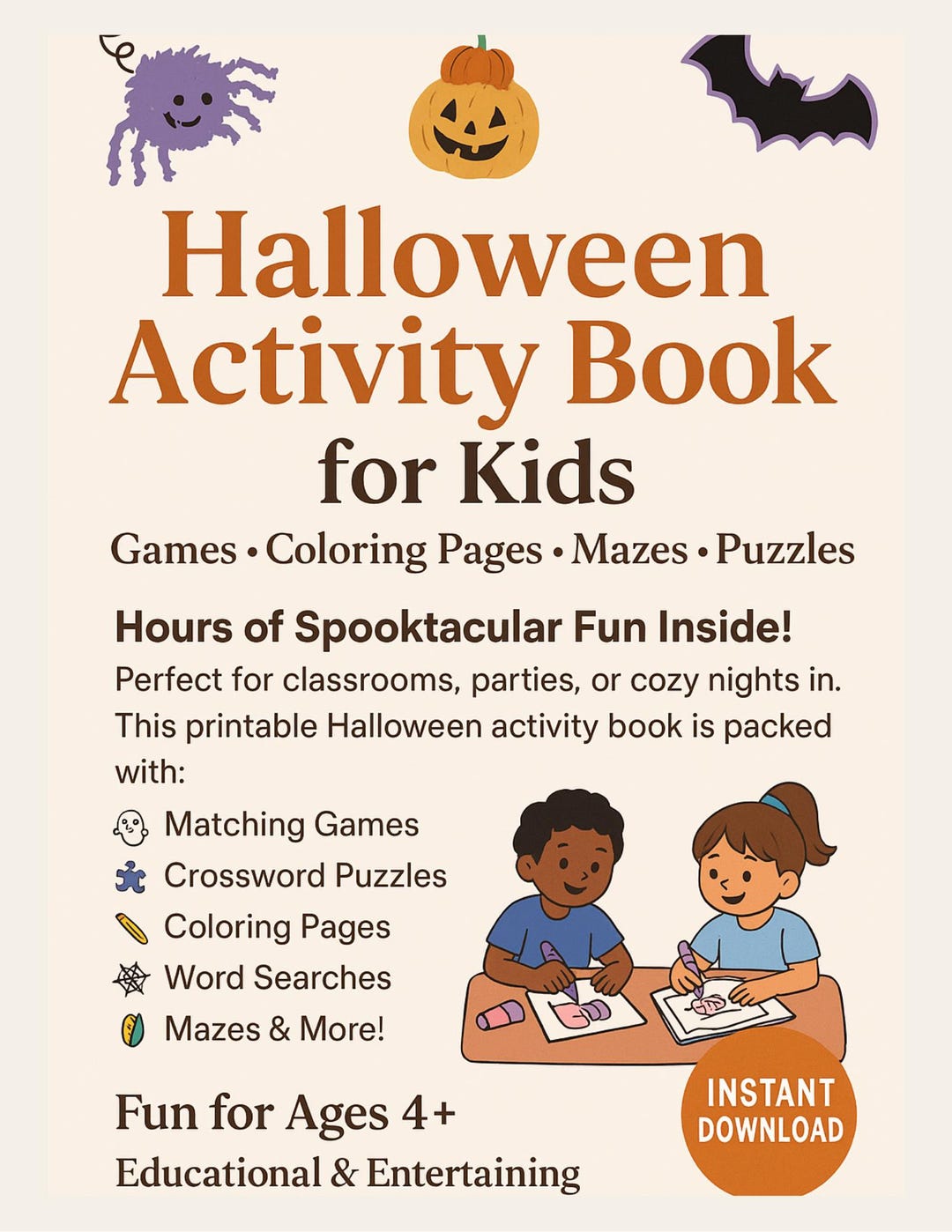 Spooktacular Halloween Activity Book | Kids Word Searches, Crosswords ...