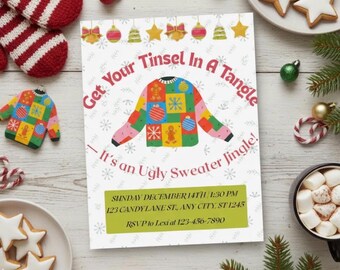 Ugly Sweater Party Invitation | Christmas Holiday Party | Funny Festive Invites | Digital Download Editable Template