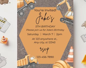 Construction Truck Birthday Invitation | Editable Printable