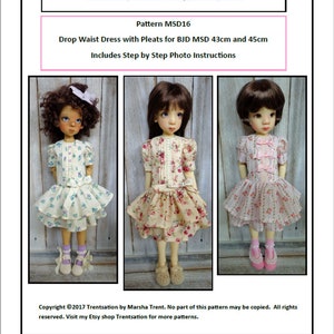 Pattern MSD16 Drop Waist Dress with Pleats for BJD MSD 43cm and 45cm