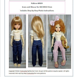 Padrão MSD9 Jeans e Blusa de Renda adequado para Kaye Wiggs 43cm