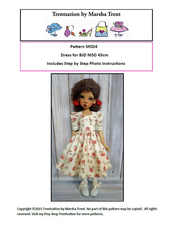 Pattern MSD4 Dress BJD MSD Fit to Kaye Wiggs MSD 45cm and 43cm
