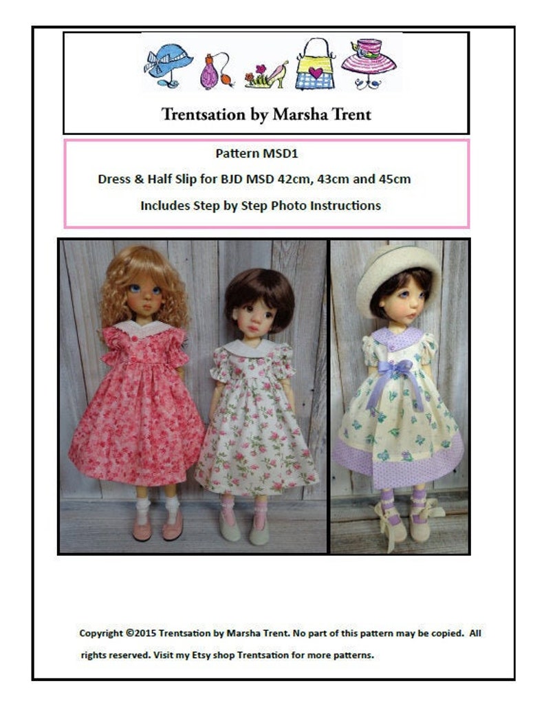Pattern MSD1 Dress and Half Slip for BJD MSD Fit to Kaye Wiggs MSD 45cm and 43cm and Tracy P 42cm image 1