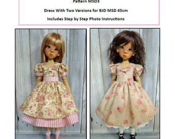 Pattern MSD3 Dress With Two Versions for BJD MSD Fit to Kaye Wiggs MSD 45 and 43cm