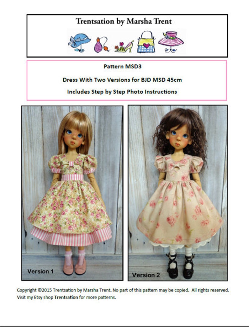 Pattern MSD3 Dress With Two Versions for BJD MSD Fit to Kaye Wiggs MSD 45 and 43cm image 1