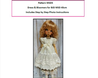 Pattern MSD5 Dress and Bloomers for BJD MSD Fit to Kaye Wiggs MSD 43 and 45cm