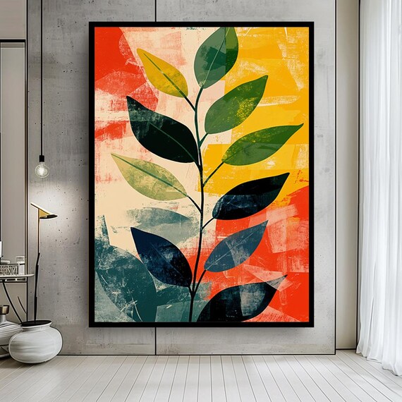 Modern Abstract Leaf Canvas Wall Art – Minimalist Botanical Plant Print in Warm Earth Tones – Contemporary Nature Home Decor