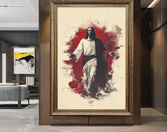 Modern Jesus Christus Leinwanddruck: Roter Pinseleffekt, religiöse Kunst