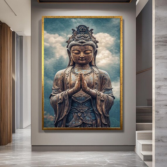 Peaceful Buddha Statue Canvas Wall Art – Serene Spiritual Meditation Print with Asian Zen Temple Vibes for Home or Yoga Studio Decor