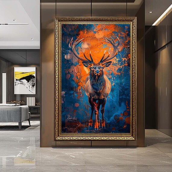 Majestic Stag Canvas Wall Art – Colorful Deer Graffiti Print – Modern Wildlife Artwork for Bold Home Decor