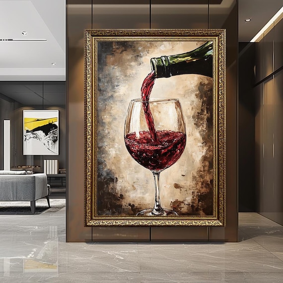 Red Wine Pouring Canvas Print: Rustic Kitchen & Bar Wall Art