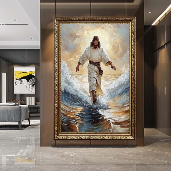 Jesus Walking on Water Canvas Wall Art – Christian Faith Miracle Print – Inspirational Religious Artwork for Spiritual Home Decor