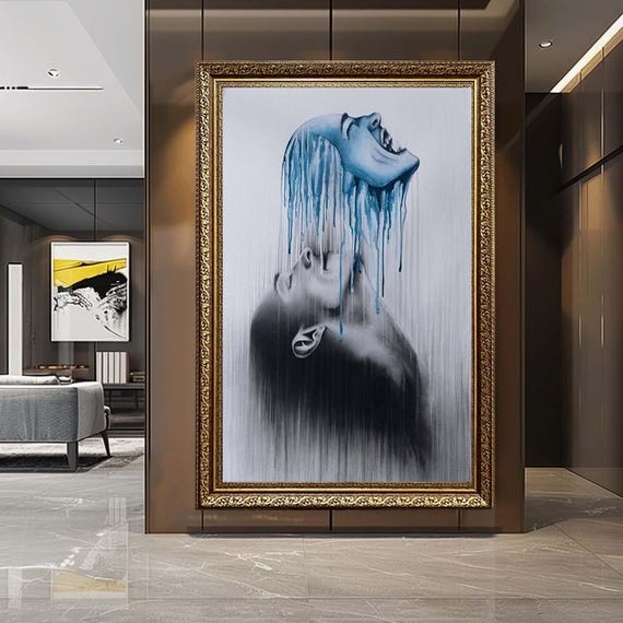 Abstract Emotional Face Canvas Wall Art – Surreal Melting Portrait Print – Modern Expressive Artwork for Contemporary Home Decor