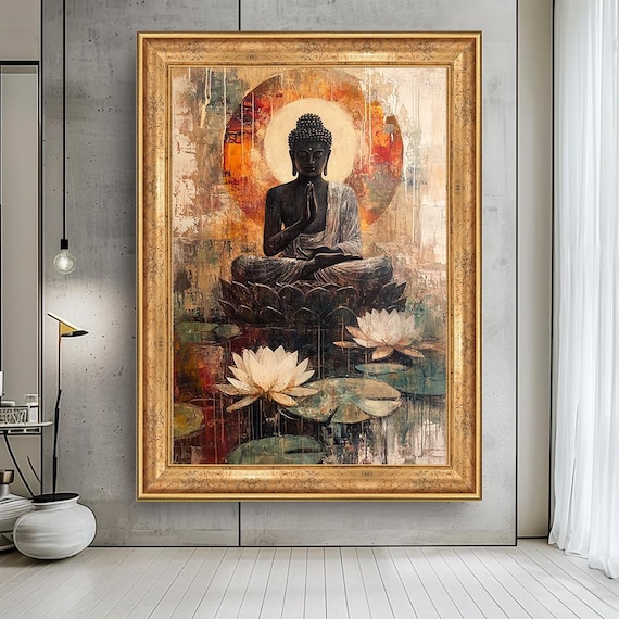 Buddha Canvas Wall Art – Zen Meditation Lotus Painting, Spiritual Enlightenment Print, Sacred Eastern Decor for Home & Yoga Room