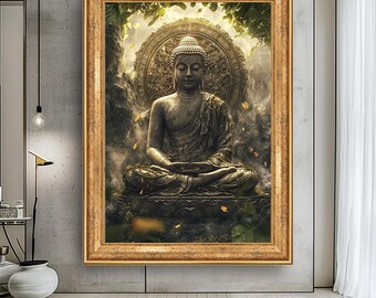 Buddha Canvas Art: Zen Jungle Mist, Spiritual Meditation Decor