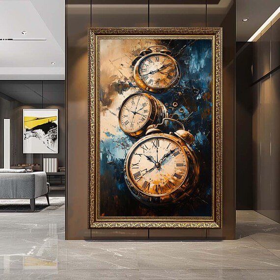 Vintage Pocket Watch Canvas Wall Art – Antique Clock Print – Abstract Time Artwork for Classic and Modern Home Decor