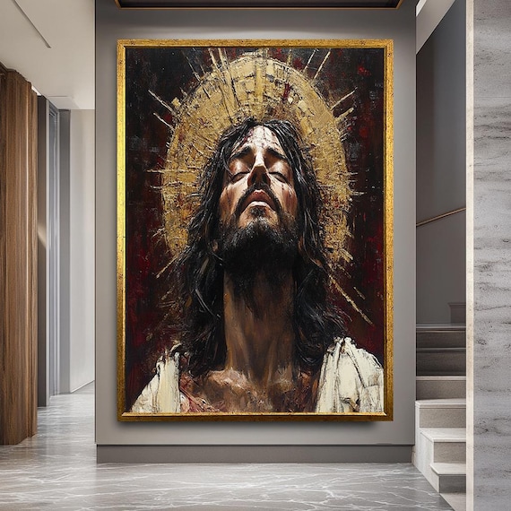 Jesus Christ Canvas Print, Sacred Religious Wall Art, Christian Faith Painting, Holy Spiritual Artwork for Home or Church