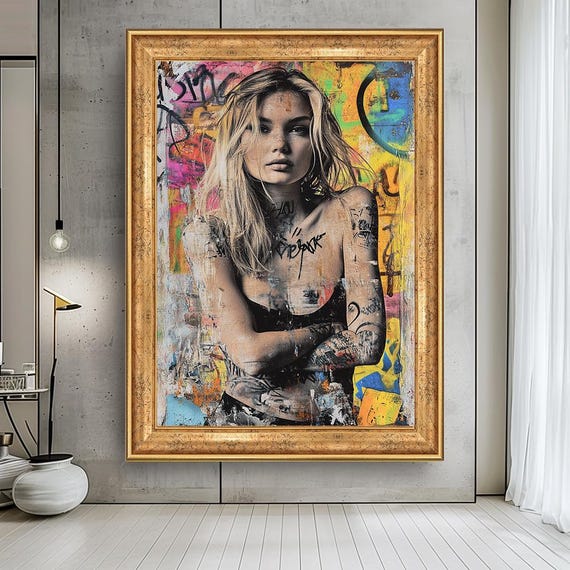 Urban Graffiti Girl Portrait Canvas | Modern Street Art Style Wall Print| Edgy Contemporary Woman Artwork for Loft, Studio or Creative Space