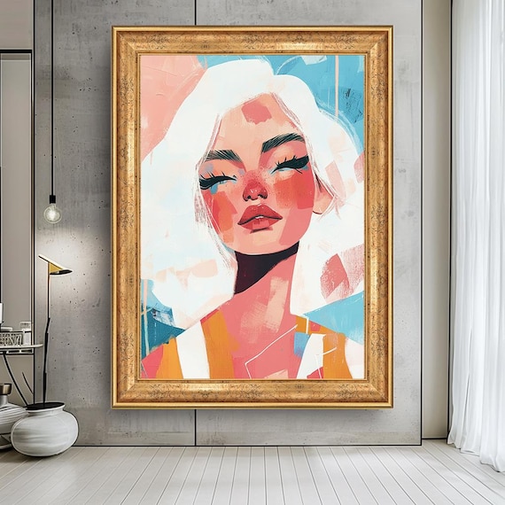 Colorful Female Portrait Canvas: Modern Pop Art Illustration