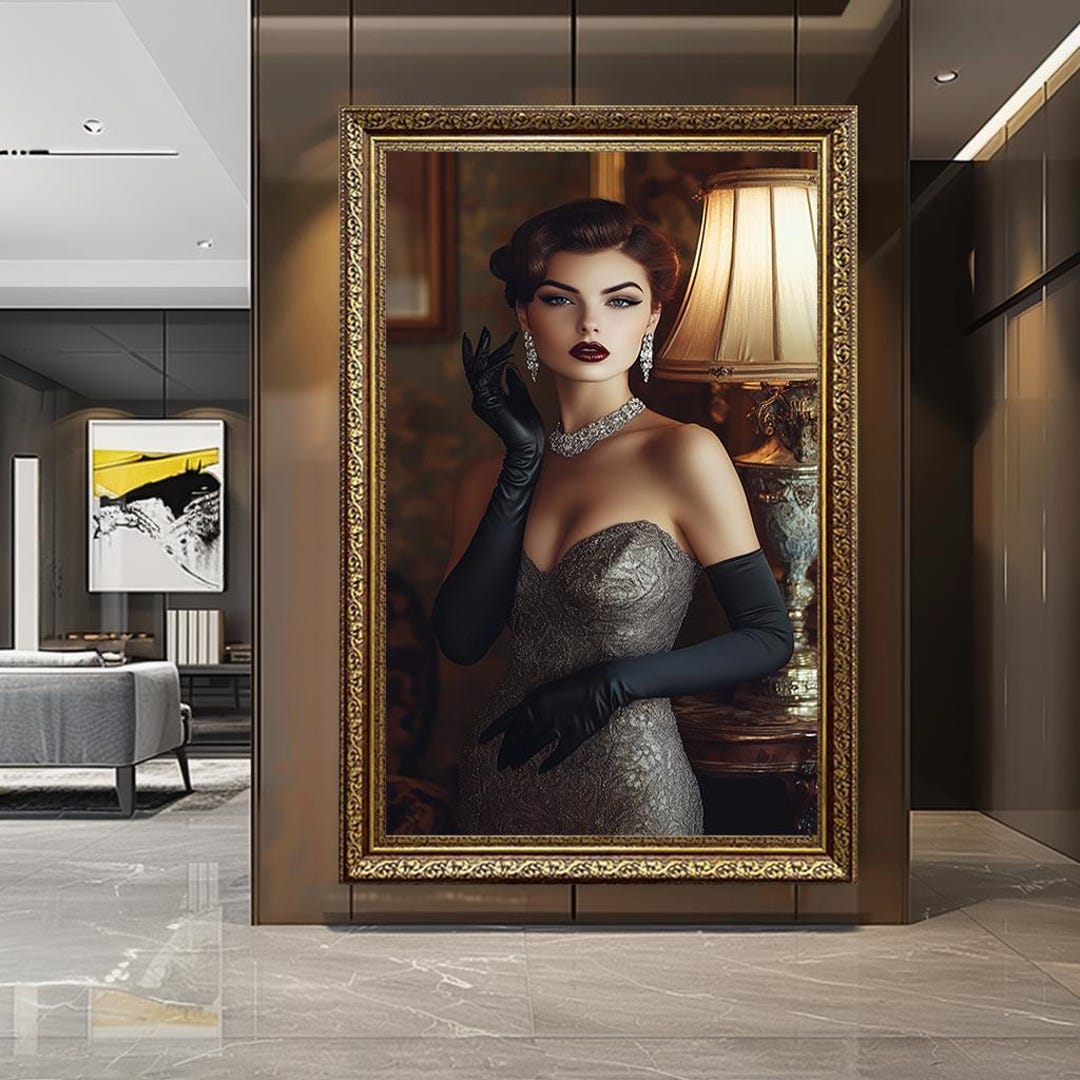 Vintage Glamour Woman Canvas Wall Art – Elegant Retro Lady Portrait in ...