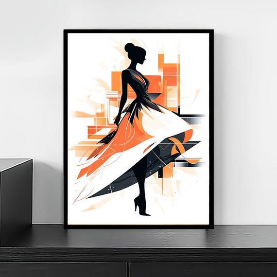Abstract Fashion Woman Canvas – Minimal Silhouette Wall Art – Modern Stylish Girl in Dress – Chic Feminine Contemporary Home Decor