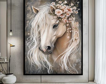 アポロとオーロラの神話絵画 – 空飛ぶ馬の壁掛けアート（デジタル