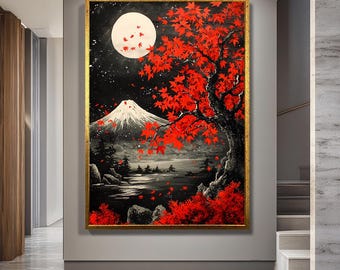 Japanese Red Maple Tree Scenery Art, Red Maple Tree Canvas, Full
