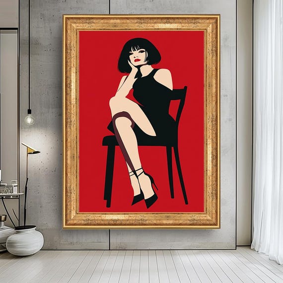 Red Pop Art Woman Canvas Wall Art – Bold Minimalist Female Portrait Print, Sexy Fashion Illustration for Modern Home Decor