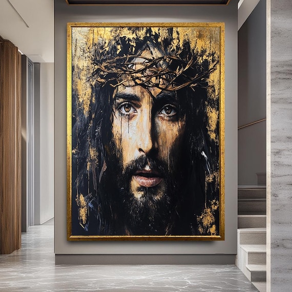 Jesus Crown of Thorns Canvas Print, Sacred Religious Wall Art, Modern Christian Painting, Faith Inspired Artwork