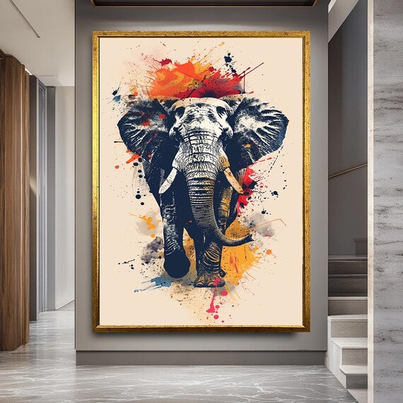 Color Splash Elephant Wall Art | Modern Safari Animal Canvas Print | Bold Wildlife Pop Art for Office, Living Room or Nature-Inspired Decor