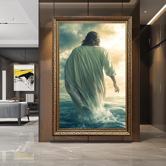 Jesus Walking on Water Canvas Wall Art – Inspirational Christian Miracle Scene – Faith Based Religious Home Decor Print