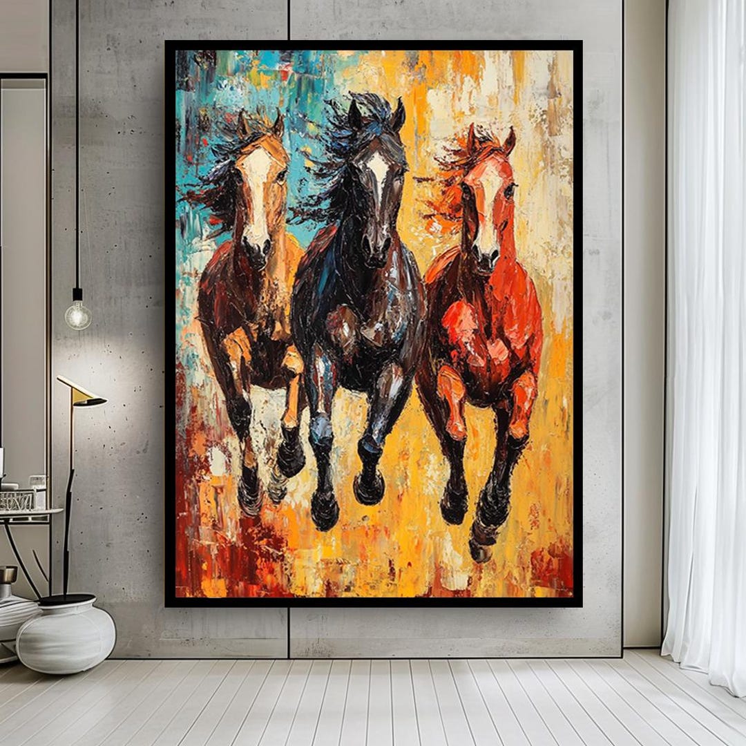 Running Horses Canvas Wall Art – Colorful Trio Horse Painting Print ...