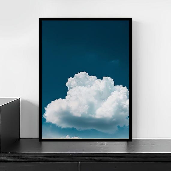 Serene Cloud Wall Art Print | Minimalist Blue Sky Canvas for Calm Modern Decor | Peaceful Nature Photography for Bedroom or Office