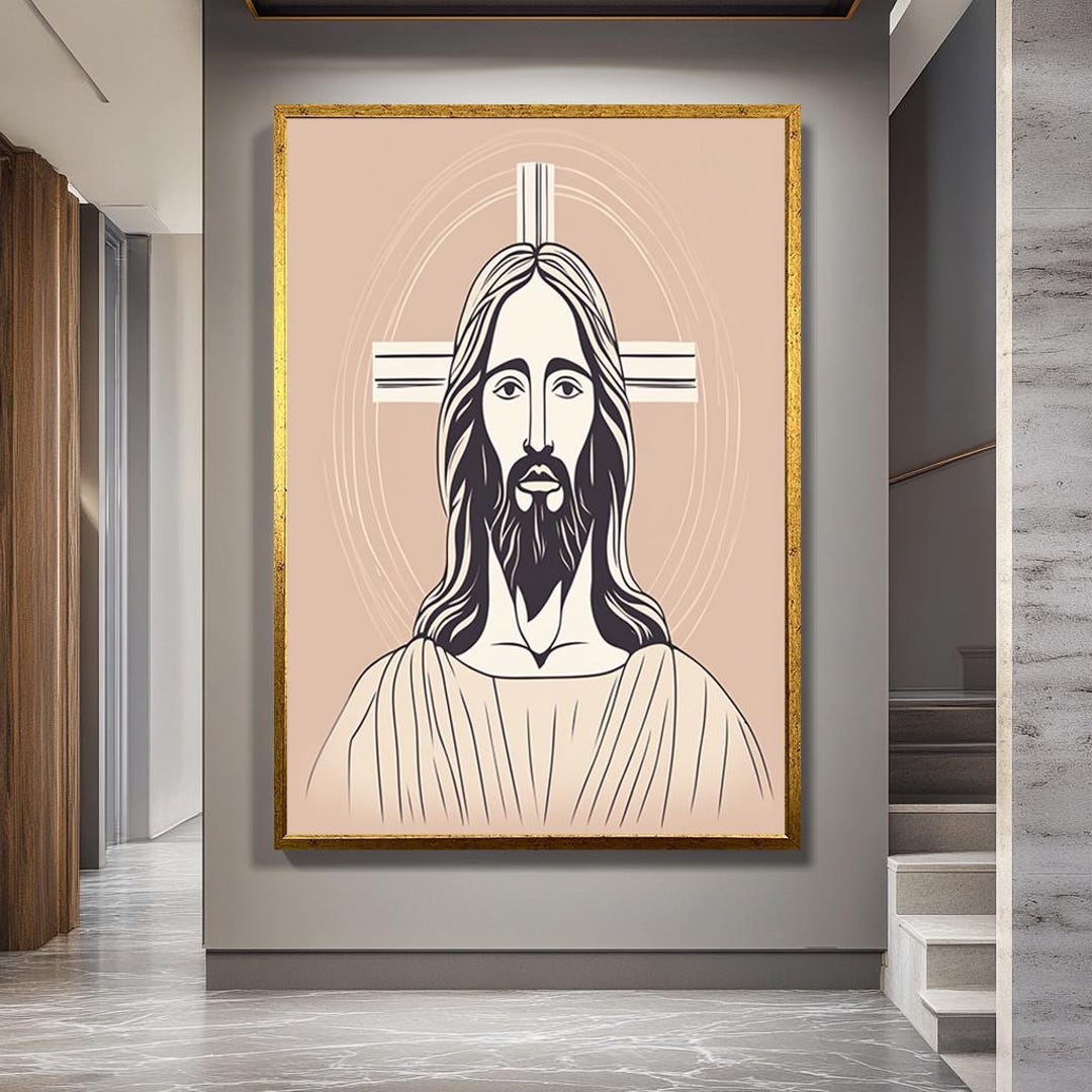 Minimalist Jesus Line Art Canvas – Modern Christian Wall Art With Cross ...