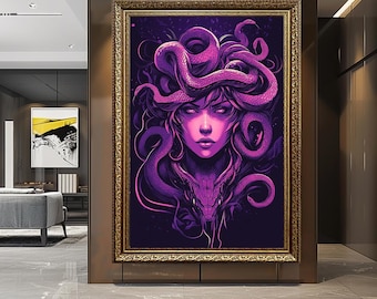 Medusa Canvas Print: Purple Snake Hair Goddess, Gothic Home Decor