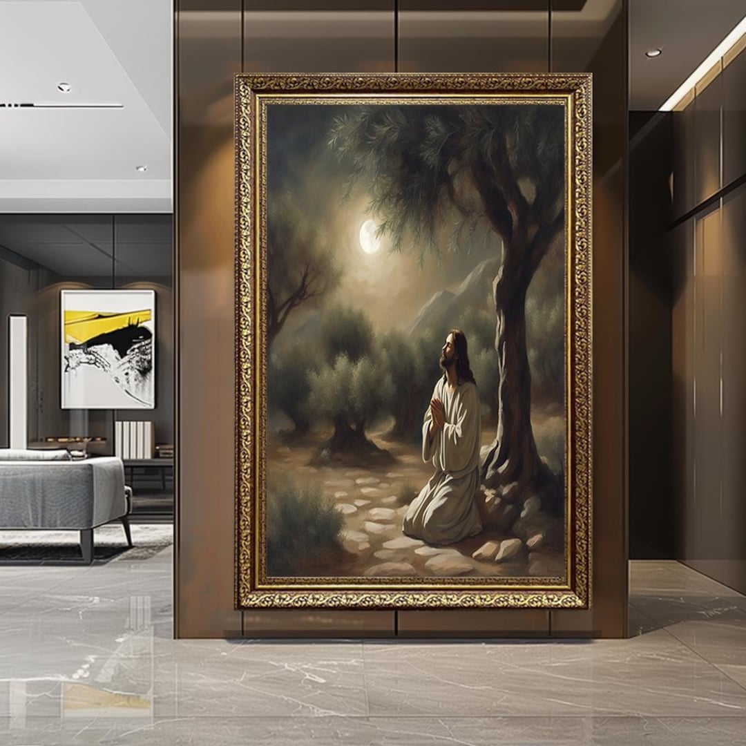 Jesus Praying in Gethsemane Canvas Wall Art – Peaceful Moonlit Garden ...