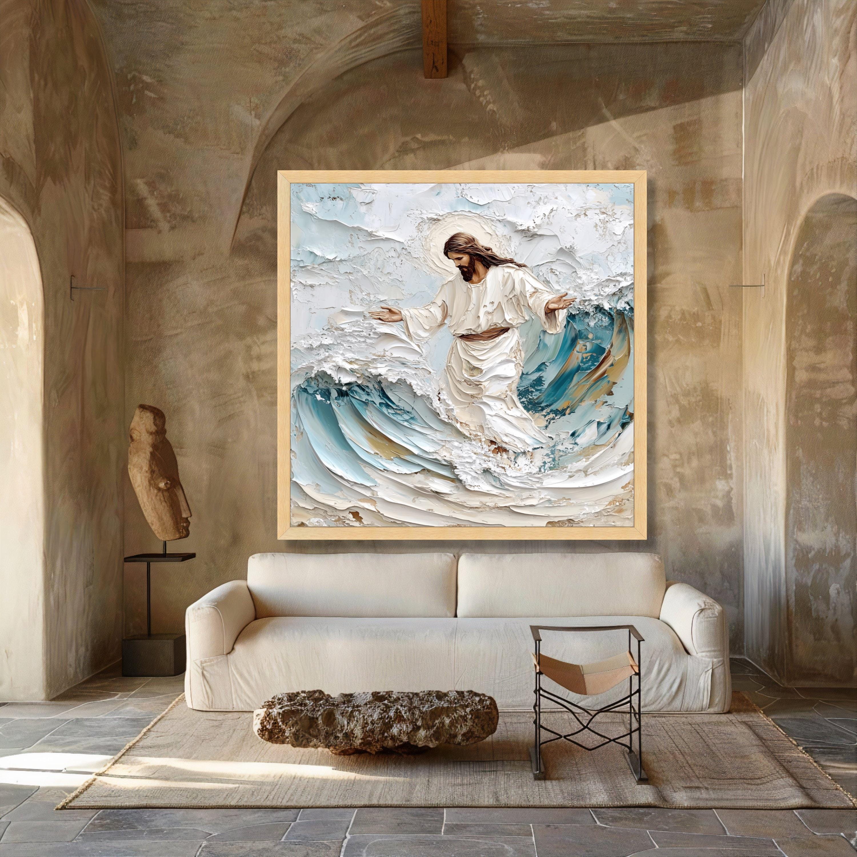 Jesus Walking on Water Canvas Wall Art, Religious Christian Print ...