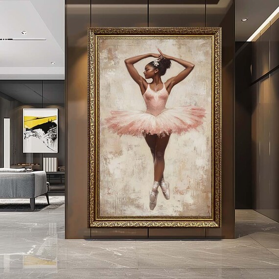 Ballerina Canvas Wall Art – Elegant Ballet Dancer Painting – Graceful Dance Artwork for Feminine Home Decor