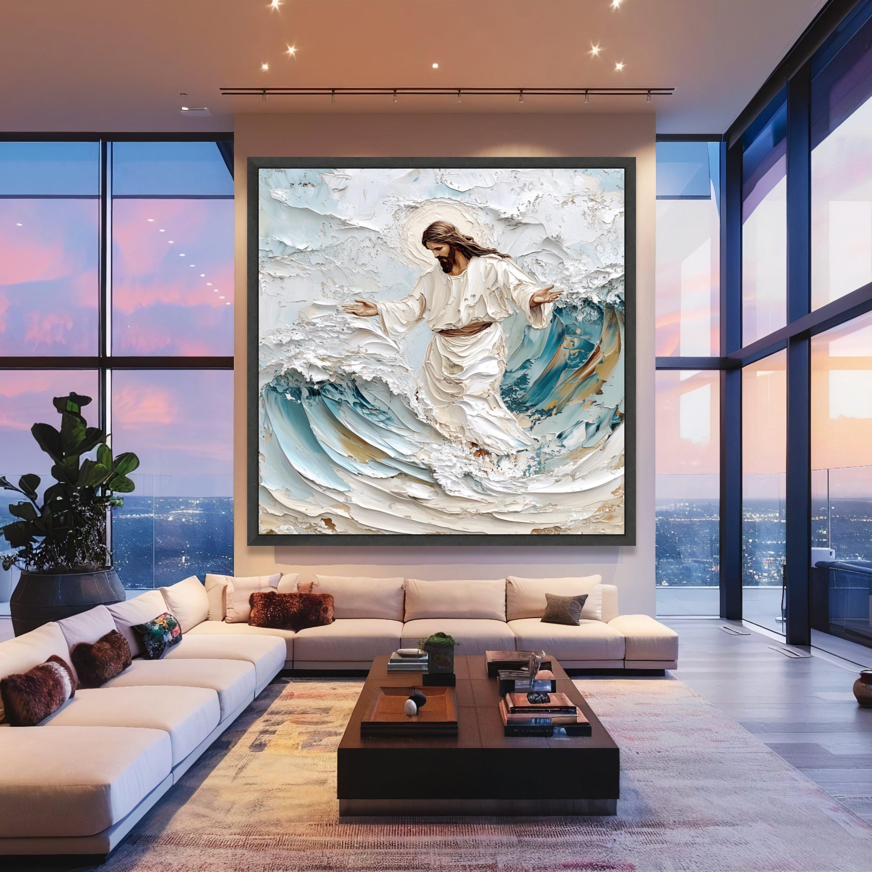 Jesus Walking on Water Canvas Wall Art, Religious Christian Print ...
