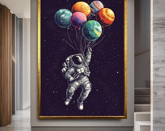 Canvasafdruk astronaut: grillige ruimtekunst sterrenstelsel