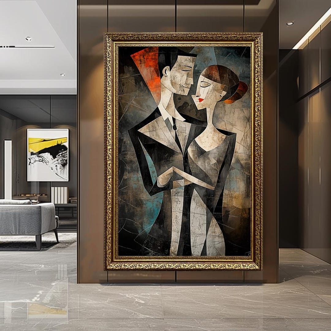 Abstract Couple in Love Canvas Wall Art – Modern Geometric Romantic ...