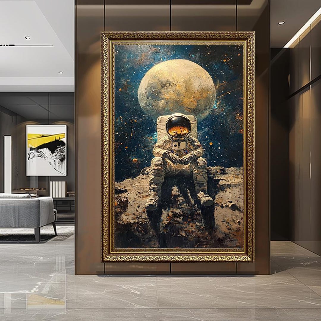 Astronaut Sitting on Moon Canvas Wall Art – Surreal Space Scene With ...