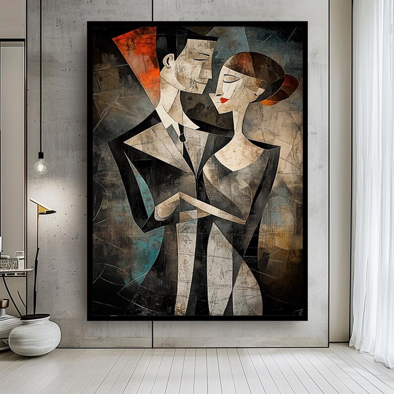 Abstract Couple in Love Canvas Wall Art – Modern Geometric Romantic ...