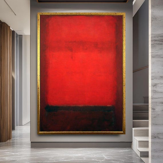 Deep Crimson & Black Abstract Canvas Art – Rothko-Inspired Color Field Painting – Bold Minimalist Wall Decor for Modern Home or Office