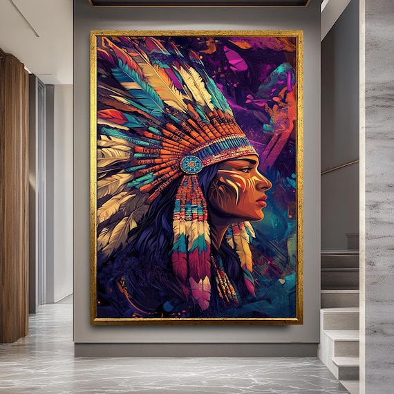 Tribal Woman Canvas Print: Colorful Native Spirit, Boho Warrior Decor