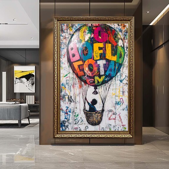 Colorful Graffiti Balloon Canvas Wall Art – Bold Urban Street Art Print – Modern Pop Art Artwork for Contemporary Home Decor