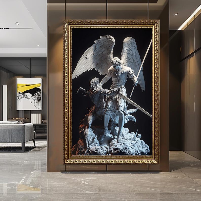 Archangel Michael Defeating Demon Canvas Wall Art – Angel and Devil ...